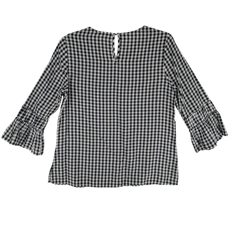 Daniel Rainn Blouse Women PS Black Gingham Ruffle Tiered Bell Sleeve Peasant Top - Picture 3 of 12